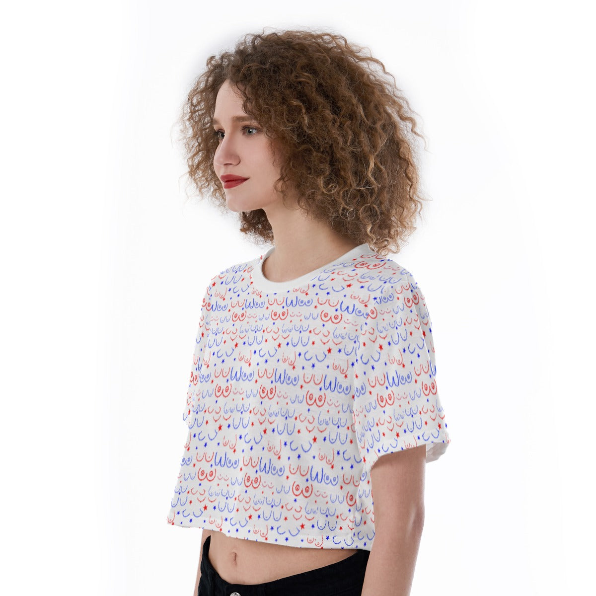 Red White and Boobs Crop Top