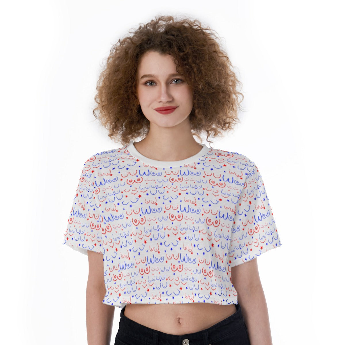 Red White and Boobs Crop Top
