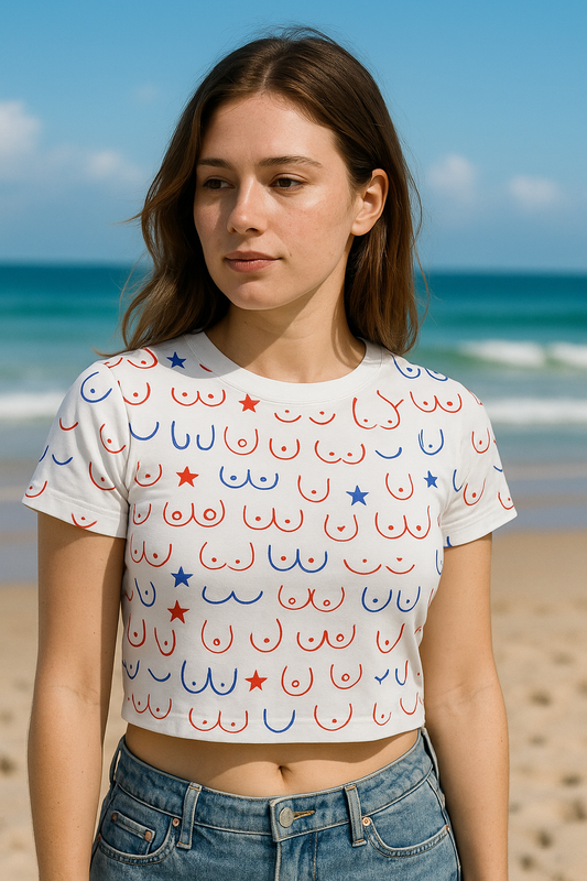 Red White and Boobs Crop Top